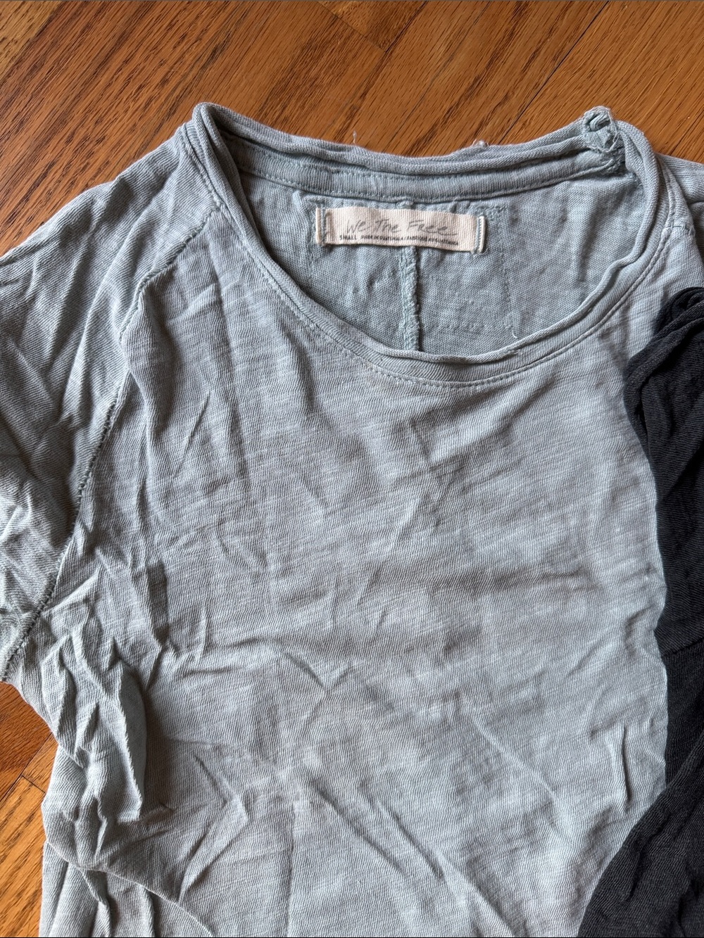 Free People Short-Sleeve Ribbed Crewneck Tee - Black & Light Blue distressed - Picture 2 of 5